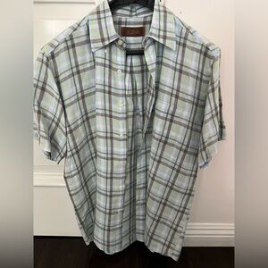 Tasso Elba Light Green and Brown Plaid Shirt